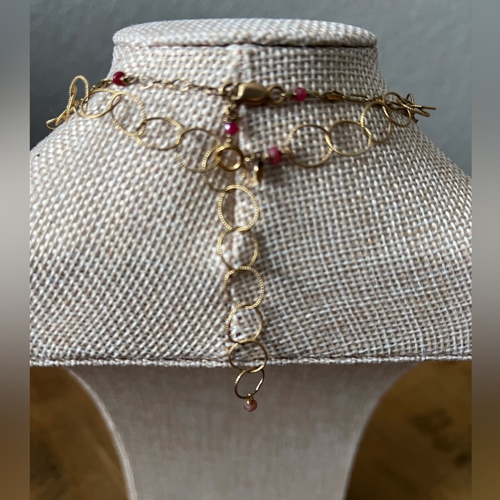 Antiqua Artisan Semi Precious Ruby Drop Pendant & Beads Quartz Stone Gold Fill - Picture 16 of 16